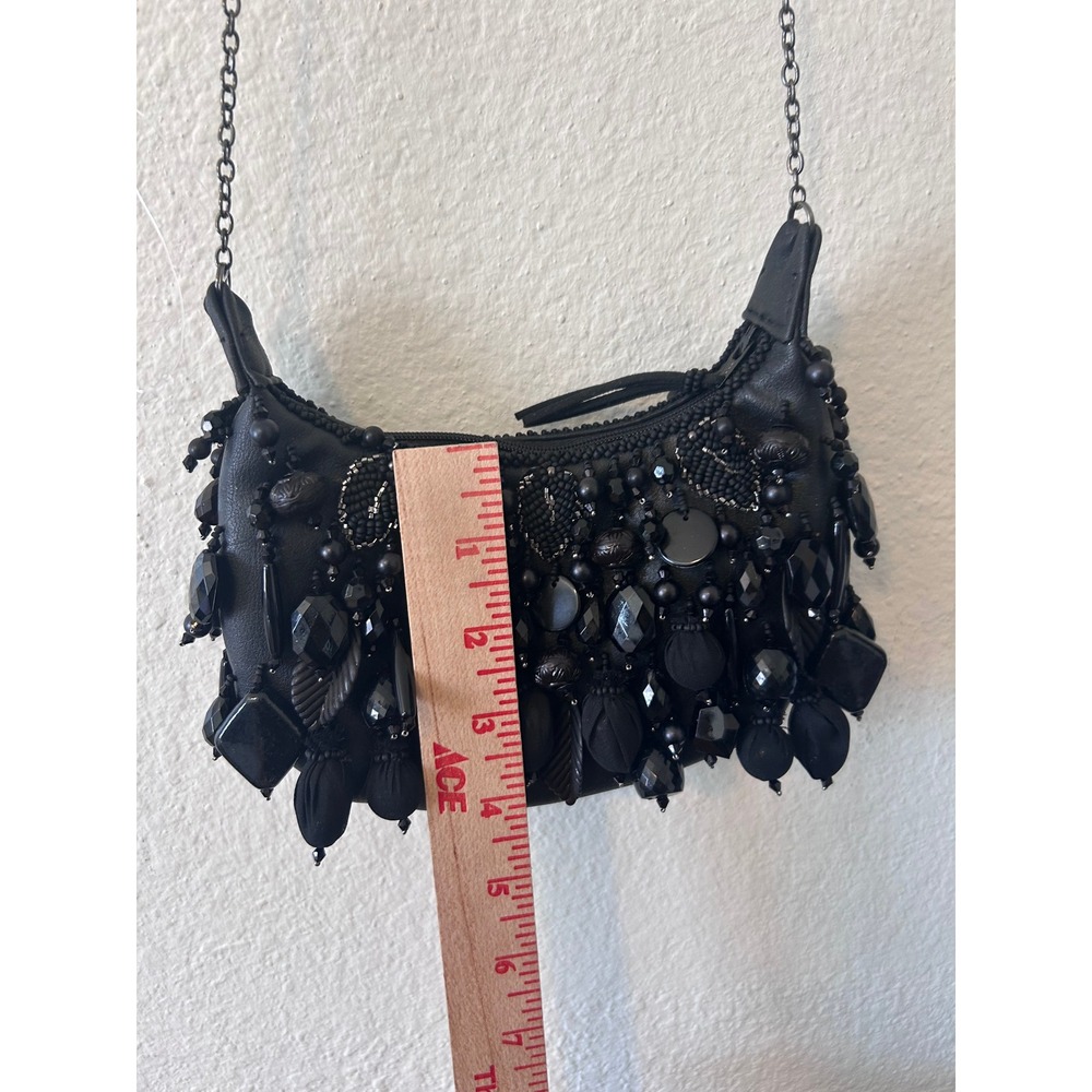 MARY FRANCES Handmade Black Beaded Bauble Mini Handbag Crossbody Chain Bag $215 - Picture 9 of 9